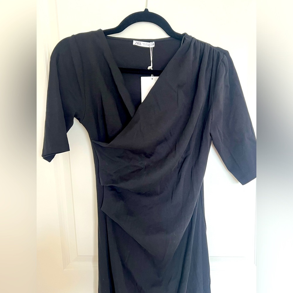 Zara Dress - half sleeve, crossover black dress, brand new with tags, size Large